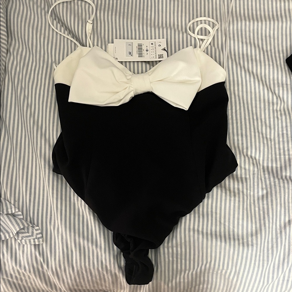 Zara Black and White Bow Bodysuit